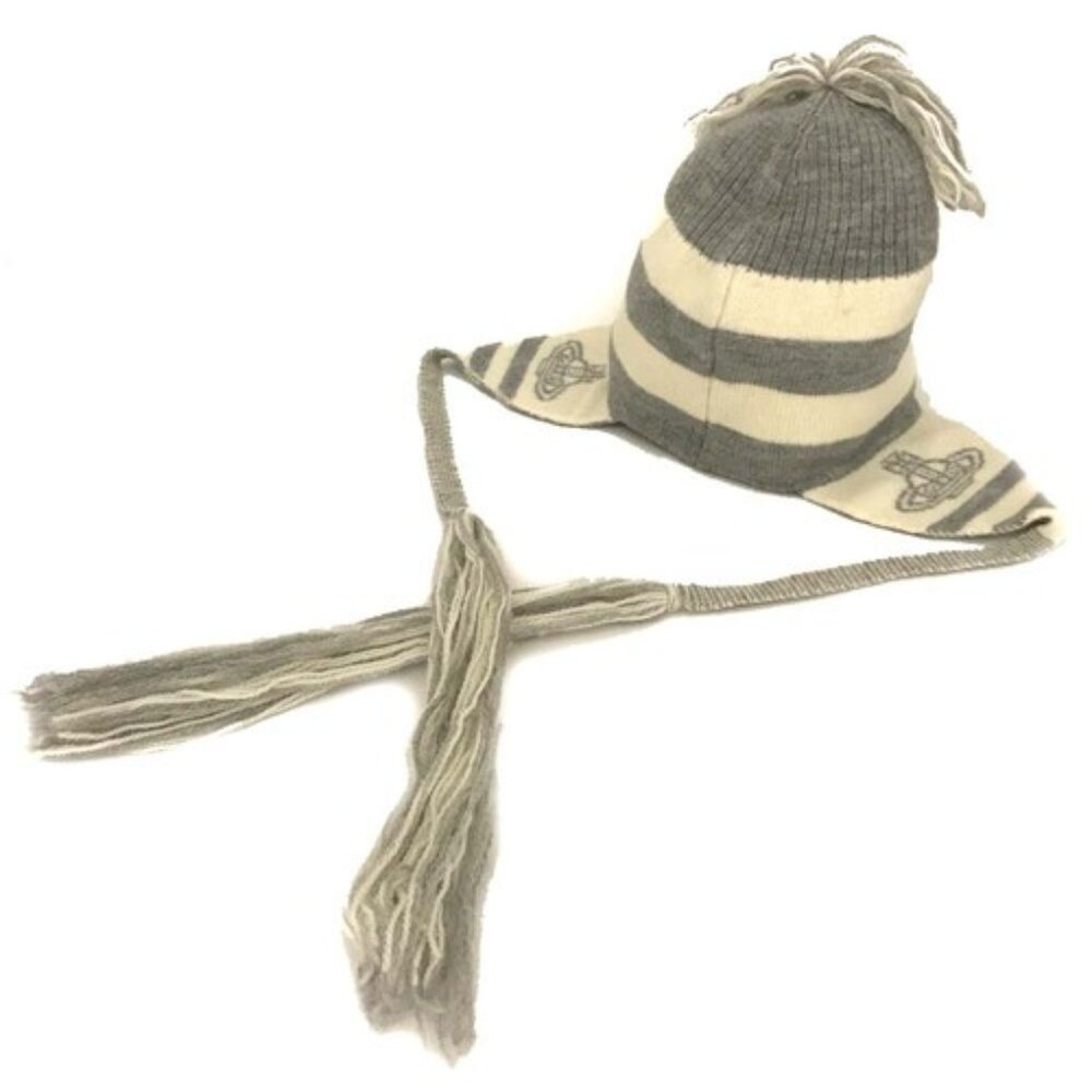 EGA Vivienne Westwood Orb Stripe Wool 100% Knit Hat Bicolor/7BH0451 - Picture 1 of 9